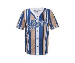 T-Shirt KARL KANI "Karl Kani Herren KM232-010-2 KK Varsity Striped Baseball Shirt", Herren, Gr. M, blau, sand, weiß, 100% Polyester (Recycelt), gestreift, normal, V-Ausschnitt, Shirts T-Shirt (6770620