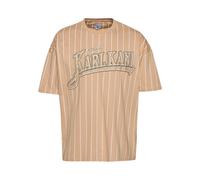 T-Shirt KARL KANI "Karl Kani Herren KM234-001-2 KK Trekking Boxy Pinstripe Tee", Damen, Gr. XS, sand, weiß, 100% Baumwolle, gestreift, oversize, Rundhals, Shirts T-Shirt (29302742-XS) sand, weiß