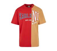 T-Shirt KARL KANI "Karl Kani Herren KU234-004-2 KK Woven Retro Split Tee", Damen, Gr. S, rot, sand, 100% Baumwolle, bedruckt, oversize, Rundhals, Shirts T-Shirt (89253544-S)