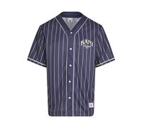T-Shirt KARL KANI "Karl Kani Kani Pinstripe Baseball Jersey", Herren, Gr. L, dunkelblau, 100% Polyester, gestreift, loose fit, V-Ausschnitt, Shirts T-Shirt (91247836-L) dunkelblau