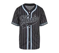 T-Shirt KARL KANI "Karl Kani Karl Kani Kani Star Logo Pinstripe Baseball Shirt", Herren, Gr. S, schwarz (schwarz, lightblau), 100% Polyester, gestreift, loose fit, V-Ausschnitt, Shirts T-Shirt (693388