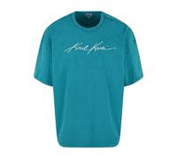 T-Shirt KARL KANI "Karl Kani KM242-048-2 Autograph Washed Boxy Tee", Herren, Gr. S, blau (aqua), 100% Baumwolle, bedruckt, oversize, Rundhals, Shirts T-Shirt (46882719-S) aqua
