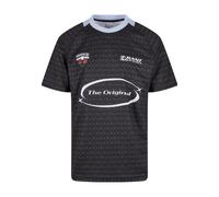 T-Shirt KARL KANI "Karl Kani KM251-004-2 Kani Sport Monogram Aop Trikot", Damen, Gr. XL, schwarz, lightblau, 100% Polyester, bedruckt, oversize, Rundhals, Shirts T-Shirt (52985124-XL) schwarz, lightbl