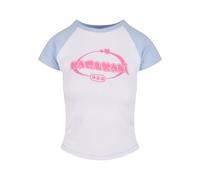 T-Shirt KARL KANI "Karl Kani KW251-026-1 Woven Signature Kk Heart Tiny Tee", Damen, Gr. S, weiß, lightblau, 95% Baumwolle, 5% Elasthan, bedruckt, normal, Rundhals, Shirts T-Shirt (82534467-S) weiß, li