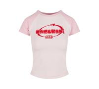 T-Shirt KARL KANI "Karl Kani KW251-026-2 Woven Signature Kk Heart Tiny Tee", Damen, Gr. XS, rose, rot, 95% Baumwolle, 5% Elasthan, bedruckt, normal, Rundhals, Shirts T-Shirt (78691002-XS) rose, rot