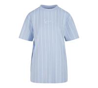 T-Shirt KARL KANI "Karl Kani Small Signature Essential Pinstripe Os Tee", Damen, Gr. M, lightblau, weiß, 100% Baumwolle, gestreift, normal, Rundhals, Shirts T-Shirt (16332501-M) lightblau, weiß