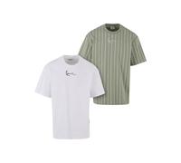 T-Shirt KARL KANI "Karl Kani Small Signature Essential Tee 2 Pack", Damen, Gr. L, weiß, grün, 100% Baumwolle, gestreift, normal, Rundhals, Shirts T-Shirt (67814928-L) weiß, grün