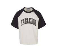 T-Shirt KARL KANI "Karl Kani Sport College Boxy Raglan T-Shirt", Herren, Gr. XS, schwarz-weiß (sanftes weiß, schwarz), 100% Baumwolle, bedruckt, loose fit, Rundhals, Shirts T-Shirt (73858663-XS) sanft