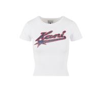 T-Shirt KARL KANI "Karl Kani Varsity Star Tiny T-Shirt", Damen, Gr. M, weiß, 100% Baumwolle, bedruckt, normal, Rundhals, Shirts T-Shirt (88788100-M)