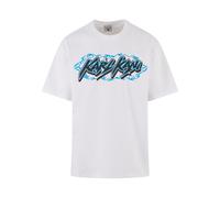 T-Shirt KARL KANI "Karl Kani Woven Signature Kani Heat Tee", Damen, Gr. XS, weiß, blau, 100% Baumwolle, bedruckt, normal, Rundhals, Shirts T-Shirt (25613704-XS) weiß, blau