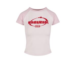 T-Shirt KARL KANI "Karl Kani Woven Signature Kk Heart Tiny Tee", Damen, Gr. XS, rose, rot, 95% Baumwolle, 5% Elasthan, bedruckt, normal, Rundhals, Shirts T-Shirt (78691002-XS) rose, rot