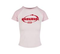 T-Shirt KARL KANI "Karl Kani Woven Signature Kk Heart Tiny Tee", Damen, Gr. XXS, rose, rot, 95% Baumwolle, 5% Elasthan, bedruckt, normal, Rundhals, Shirts T-Shirt (78691002-XXS) rose, rot