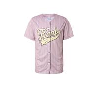 T-Shirt KARL KANI "Karl Kani Woven Signature Pinstripe Baseballshirt", Herren, Gr. M, lila, 100% Polyester, bedruckt, loose fit, V-Ausschnitt, Shirts T-Shirt (98952556-M) lila