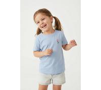 T-Shirt KIDS ONLY "KMGVEGA LIFE SS REG EMB TEE BOX JRS NOOS", Mädchen, Gr. 110, blau (soft chambray print:emb. flower), Jersey, Obermaterial: 100% Baumwolle, normal, Rundhals, Shirts T-Shirt (97700655