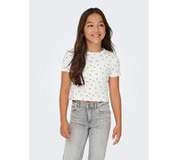 T-Shirt KIDS ONLY "KOGBELLA LIFE SHORT AOP S/S TOP JRS NOOS", Mädchen, Gr. 110/116, cloud dancer aop:cherry, Feinripp, Obermaterial: 95% Baumwolle, 5% Elasthan, Minimalmuster, bedruckt, figurbetont ta