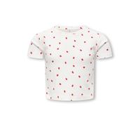 T-Shirt KIDS ONLY "KOGBELLA LIFE SHORT AOP S/S TOP JRS NOOS", Mädchen, Gr. 110/116, cloud dancer aop:strawberries, Feinripp, Obermaterial: 95% Baumwolle, 5% Elasthan, Minimalmuster, bedruckt, figurbet