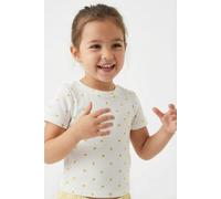 T-Shirt KIDS ONLY "KOGBELLA LIFE SHORT AOP S/S TOP JRS NOOS", Mädchen, Gr. 122/128, cloud dancer aop:lemons, Feinripp, Obermaterial: 95% Baumwolle, 5% Elasthan, Minimalmuster, bedruckt, figurbetont ta
