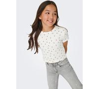 T-Shirt KIDS ONLY "KOGBELLA LIFE SHORT AOP S/S TOP JRS NOOS", Mädchen, Gr. 134/140, cloud dancer aop:cherry, Feinripp, Obermaterial: 95% Baumwolle, 5% Elasthan, Minimalmuster, bedruckt, figurbetont ta