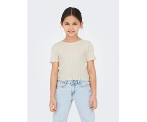 T-Shirt KIDS ONLY "KOGCARLOTTA LIFE S/S TOP JRS NOOS", Mädchen, Gr. 110/116, cloud dancer, Jersey, Obermaterial: 100% Baumwolle, unifarben, regular fit taillenbedeckt, Rundhals, gewellter Abschluss, S