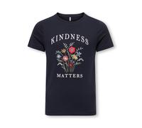 T-Shirt KIDS ONLY "KOGEMMA REG S/S FLOWER TOP BOX JRS", Mädchen, Gr. 134/140, night sky print:kindness, Jersey, Obermaterial: 100% Baumwolle, bedruckt, bestickt, unifarben, regular fit hüftbedeckend,