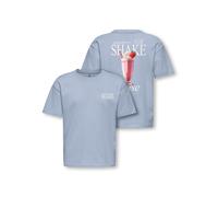 T-Shirt KIDS ONLY "KOGHELEN LIFE S/S LOOSE TEE JRS NOOS", Mädchen, Gr. 110/116, blau (soft chambray print:milkshake), Jersey, Obermaterial: 100% Baumwolle, bedruckt, unifarben, loose fit hüftbedeckend