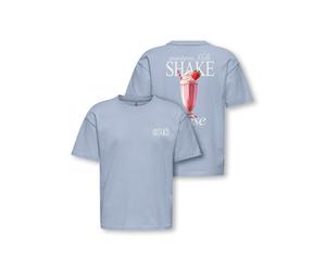 T-Shirt KIDS ONLY "KOGHELEN LIFE S/S LOOSE TEE JRS NOOS", Mädchen, Gr. 122/128, soft chambray print:milkshake, Jersey, Obermaterial: 100% Baumwolle, bedruckt, unifarben, loose fit hüftbedeckend, Rundh