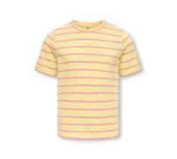 T-Shirt KIDS ONLY "KOGHELLE LIFE S/S STRIPE REG. TOP JRS", Mädchen, Gr. 122/128, gelb (sunlight stripes:rose elegance, print kind), Jersey, Obermaterial: 100% Baumwolle, geringelt, gestreift, figurbet