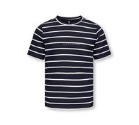 T-Shirt KIDS ONLY "KOGHELLE LIFE S/S STRIPE REG. TOP JRS", Mädchen, Gr. 134/140, night sky stripes:cloud dancer, print kind, Jersey, Obermaterial: 100% Baumwolle, geringelt, gestreift, figurbetont nor