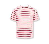 T-Shirt KIDS ONLY "KOGHELLE LIFE S/S STRIPE REG. TOP JRS", Mädchen, Gr. 134/140, rot (tomato print:cloud dancer, print nice), Jersey, Obermaterial: 100% Baumwolle, geringelt, gestreift, figurbetont no