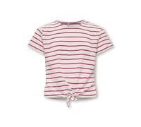 T-Shirt KIDS ONLY "KOGJANA SS STRIPED KNOT TOP JRS", Mädchen, Gr. 122/128, tofu stripes:pink yarrow, Jersey, Obermaterial: 86% Polyester, 14% Baumwolle, gestreift, Basic kurz, Rundhals, Shirts T-Shirt