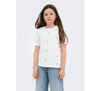 T-Shirt KIDS ONLY "KOGKETTY LIFE S/S O-NECK TOP JRS NOOS", Mädchen, Gr. 158/164, weiß (hellweiß aop:cherries), Jersey, Obermaterial: 100% Baumwolle, bedruckt, Basic normal, Rundhals, Shirts T-Shirt, B