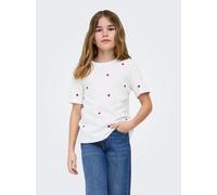 T-Shirt KIDS ONLY "KOGKETTY LIFE S/S O-NECK TOP JRS NOOS", Mädchen, Gr. 158/164, weiß (hellweiß aop:hearts, barbados cherry), Jersey, Obermaterial: 100% Baumwolle, bedruckt, Basic normal, Rundhals, Sh