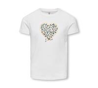 T-Shirt KIDS ONLY "KOGLANY-NINA LIFE LOVE S/S TOP FR JRS", Mädchen, Gr. 122/128, cloud dancer print:heart, aqua foam, gold, Jersey, Obermaterial: 100% Baumwolle, unifarben, Basic normal, Rundhals, Shi