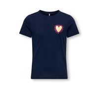T-Shirt KIDS ONLY "KOGLANY-NINA LIFE LOVE S/S TOP FR JRS", Mädchen, Gr. 134/140, navy blazer print:walking heart, pink yarrow, gold, Jersey, Obermaterial: 100% Baumwolle, unifarben, Basic normal, Rund