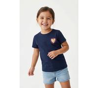 T-Shirt KIDS ONLY "KOGLANY-NINA LIFE LOVE S/S TOP FR JRS", Mädchen, Gr. 146/152, navy blazer print:walking heart, pink yarrow, gold, Jersey, Obermaterial: 100% Baumwolle, unifarben, Basic normal, Rund