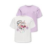 T-Shirt KIDS ONLY "KOGMAIKEN LIFE SKULL SS TOP JRS 2-PACK", Mädchen, Gr. 122/128, bunt (orchid bloom pack:cloud dancer), Jersey, Obermaterial: 100% Baumwolle, bedruckt, unifarben, bequem normal, Rundh
