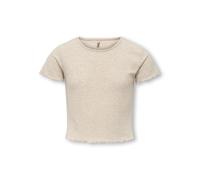 T-Shirt KIDS ONLY "KOGNELLA S/S O-NECK TOP NOOS JRS", Mädchen, Gr. 122/128, pumice stone detail:melange, Jersey, Obermaterial: 65% Polyester, 30% Viskose, 5% Elasthan, meliert, regular fit kurz, Rundh