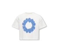 T-Shirt KIDS ONLY "KOGPHINE LIFE SS SHORT PRINT TEE ZA JRS", Mädchen, Gr. 110/116, cloud dancer print:euphoric, Jersey, Obermaterial: 100% Baumwolle, bedruckt, relaxed fit kurz, Rundhals, Shirts T-Shi