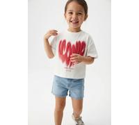T-Shirt KIDS ONLY "KOGPHINE LIFE SS SHORT PRINT TEE ZA JRS", Mädchen, Gr. 134/140, rot (cloud dancer print:iconic), Jersey, Obermaterial: 100% Baumwolle, bedruckt, relaxed fit kurz, Rundhals, Shirts T
