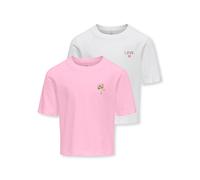 T-Shirt KIDS ONLY "KOGREX FLOWER S/S TOP JRS 2-PACK", Mädchen, Gr. 134/140, pink lady pack:flower buket, weiß love heart, Jersey, Obermaterial: 100% Baumwolle, unifarben, Basic normal, Rundhals, Shirt
