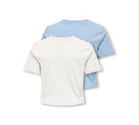 T-Shirt KIDS ONLY "KOGREX S/S KNOT TOP JRS 2-PACK", Mädchen, Gr. 134/140, bunt (soft chambray pack:cloud dancer), Jersey, Obermaterial: 100% Baumwolle, unifarben, regular fit normal, Rundhals, Shirts
