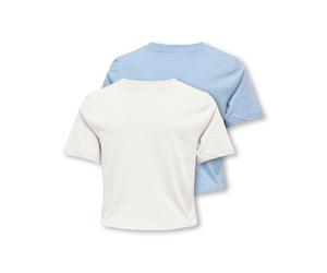 T-Shirt KIDS ONLY "KOGREX S/S KNOT TOP JRS 2-PACK", Mädchen, Gr. 134/140, bunt (soft chambray pack:cloud dancer), Jersey, Obermaterial: 100% Baumwolle, unifarben, regular fit normal, Rundhals, Shirts