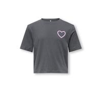 T-Shirt KIDS ONLY "KOGREX S/S PRINTED TOP JRS", Mädchen, Gr. 122/128, grau (magnet print:heart, romance rose), Jersey, Obermaterial: 100% Baumwolle, unifarben, regular fit taillenlang, Rundhals, Shirt