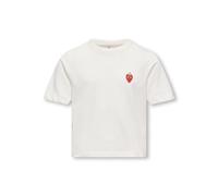 T-Shirt KIDS ONLY "KOGREX S/S PRINTED TOP JRS", Mädchen, Gr. 134/140, weiß (cloud dancer print:strawberry), Jersey, Obermaterial: 100% Baumwolle, unifarben, regular fit taillenlang, Rundhals, Shirts T