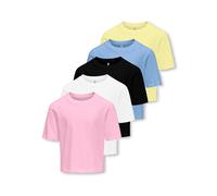 T-Shirt KIDS ONLY "KOGREX S/S TOP JRS 5-PACK", Mädchen, Gr. 134/140, pink lady pack:weiß, schwarz, open air, double cream, Jersey, Obermaterial: 100% Baumwolle, unifarben, regular fit normal, Rundhals