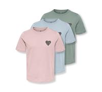 T-Shirt KIDS ONLY "KOGREXI HEART REG. SS TOP 3-PACK JRS", Mädchen, Gr. 122/128, rosa (ballad blau pack:grün milieu, pale lila), Jersey, Obermaterial: 100% Baumwolle, bedruckt, unifarben, Basic normal,
