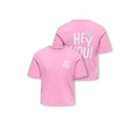T-Shirt KIDS ONLY "KOGREXI STATEMENT S/S TOP CS JRS", Mädchen, Gr. 122/128, begonia pink print:hey you cloud dancer, cashmere blau, Jersey, Obermaterial: 100% Baumwolle, bedruckt, unifarben, Basic nor