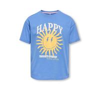 T-Shirt KIDS ONLY "KOGROSITA LIFE S/S LOOSE PRINT TOP JRS", Mädchen, Gr. 134/140, ultramarine print:happy, Jersey, Obermaterial: 100% Baumwolle, bedruckt, unifarben, Basic normal, Rundhals, Shirts T-S