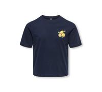 T-Shirt KIDS ONLY "KOGTEX S/S PRINTED TOP ZA JRS", Mädchen, Gr. 146/152, blau (navy blazer print:lemon), Jersey, Obermaterial: 100% Baumwolle, bedruckt, unifarben, Basic normal, Rundhals, Shirts T-Shi