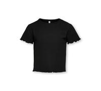 T-Shirt KIDS ONLY "KONNELLA", Mädchen, Gr. 122/128, schwarz, Rippware, Obermaterial: 65% Polyester, 30% Viskose, 5% Elasthan, unifarben, regular fit kurz, Rundhals, gewellter Abschluss, Shirts T-Shirt